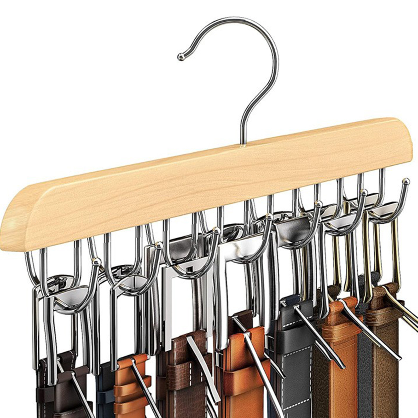 Men'S Accessories Organizer For Wardrobe - رف حزام خشبي للنساء والرجال ،